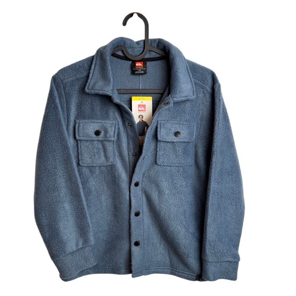 Quiksilver Boys Shacket S 7/8 Blue Fleece Snap Shirt Jacket Soft Cozy Gorpcore